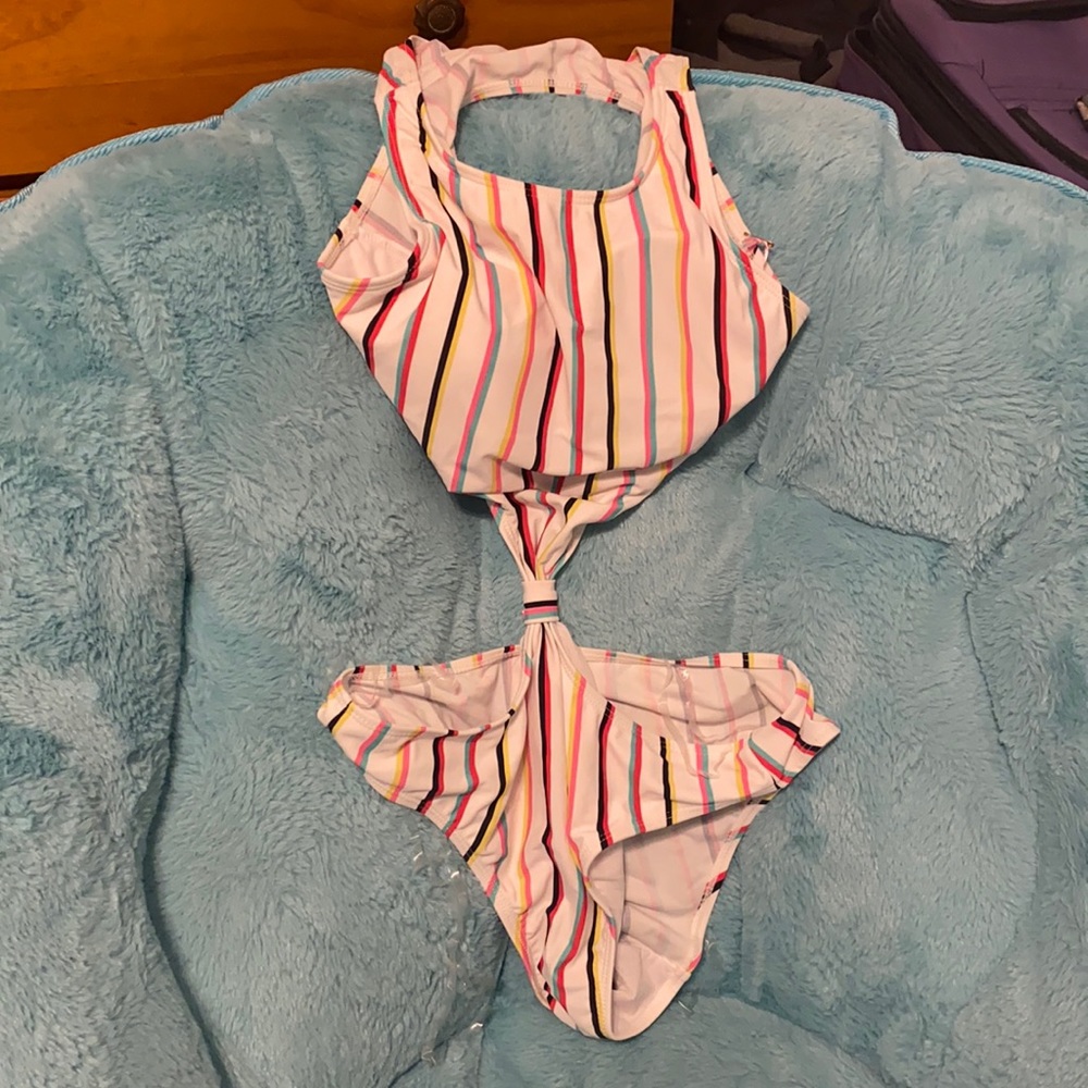 Brand new striped cut out one piece bathing suit